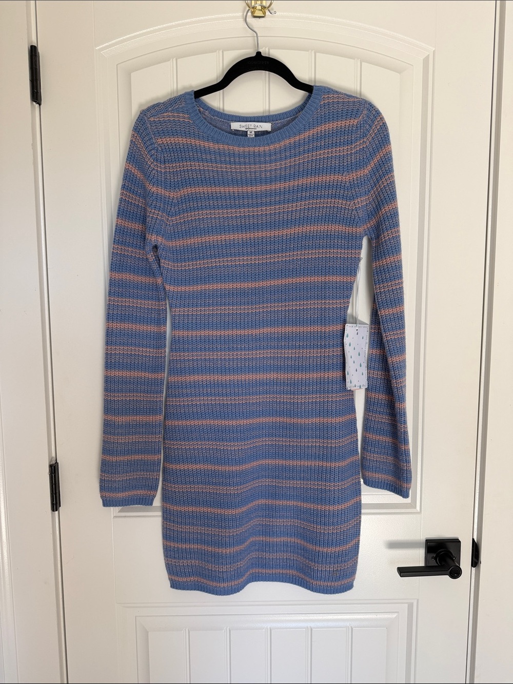 NWT Light weight Striped Knit Sweater Dress in Blue and Peach